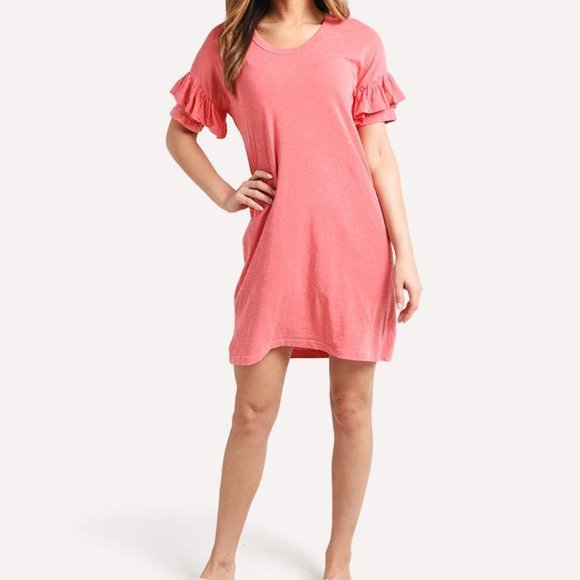 Sundry Short Sleeve Ruffle Shirt Dress NEW - Picture 9 of 12